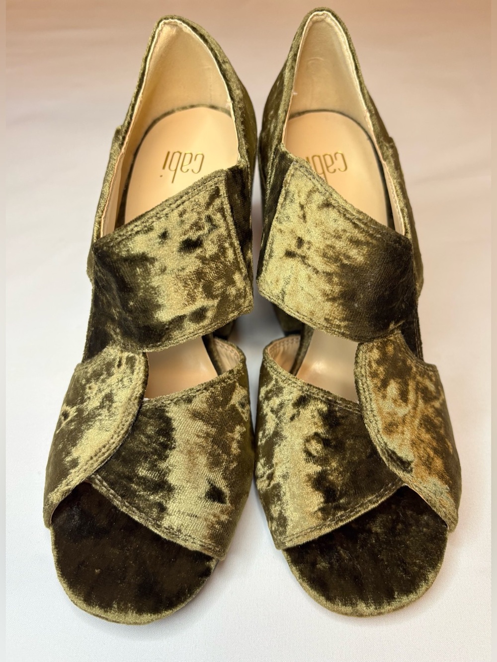 Cabi Interlock Velvet Block Heel Sandals 6016 Green 7